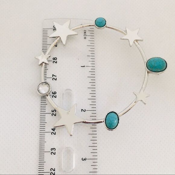 Celestial Star Turquoise Crystal Silver Tone Constellation Hoop Earrings NWT - Picture 6 of 6